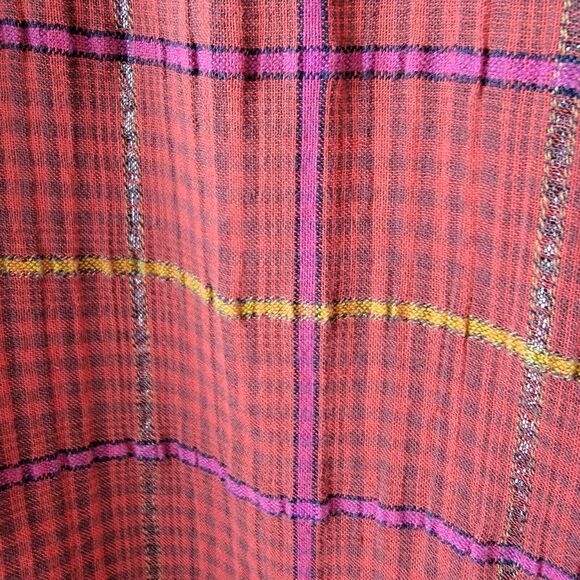 Free People Break My Stride Metallic Plaid Button-up Tunic Sherry Combo size M - Picture 6 of 8